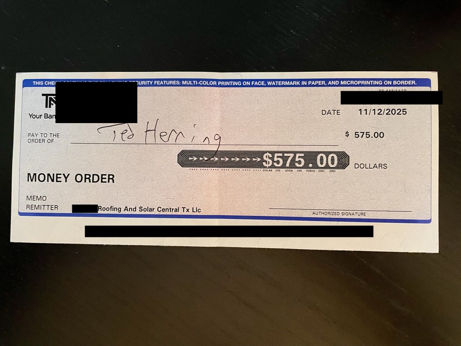 $575 settlement money order